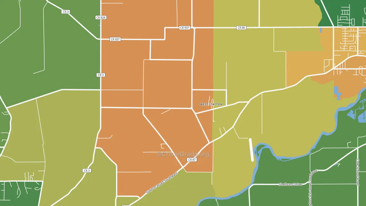 West Stayton, OR Map of Robbery Rates