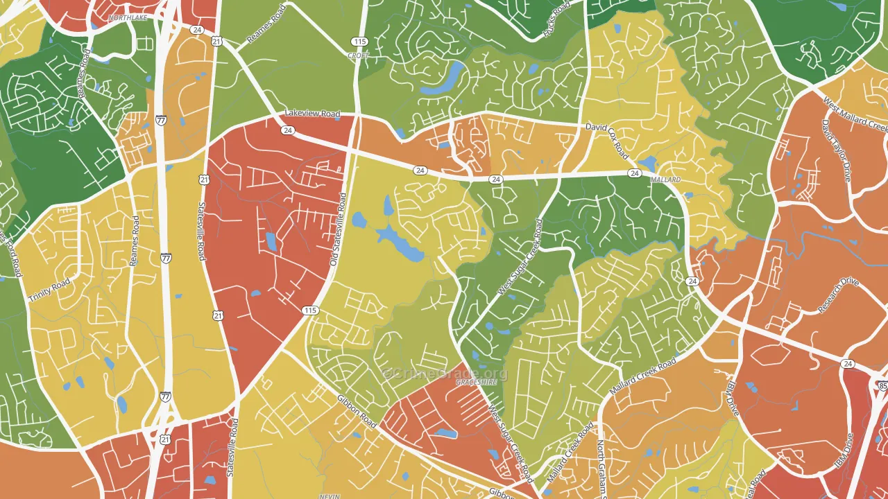 West Sugar Creek, Charlotte, NC Map of Robbery Rates