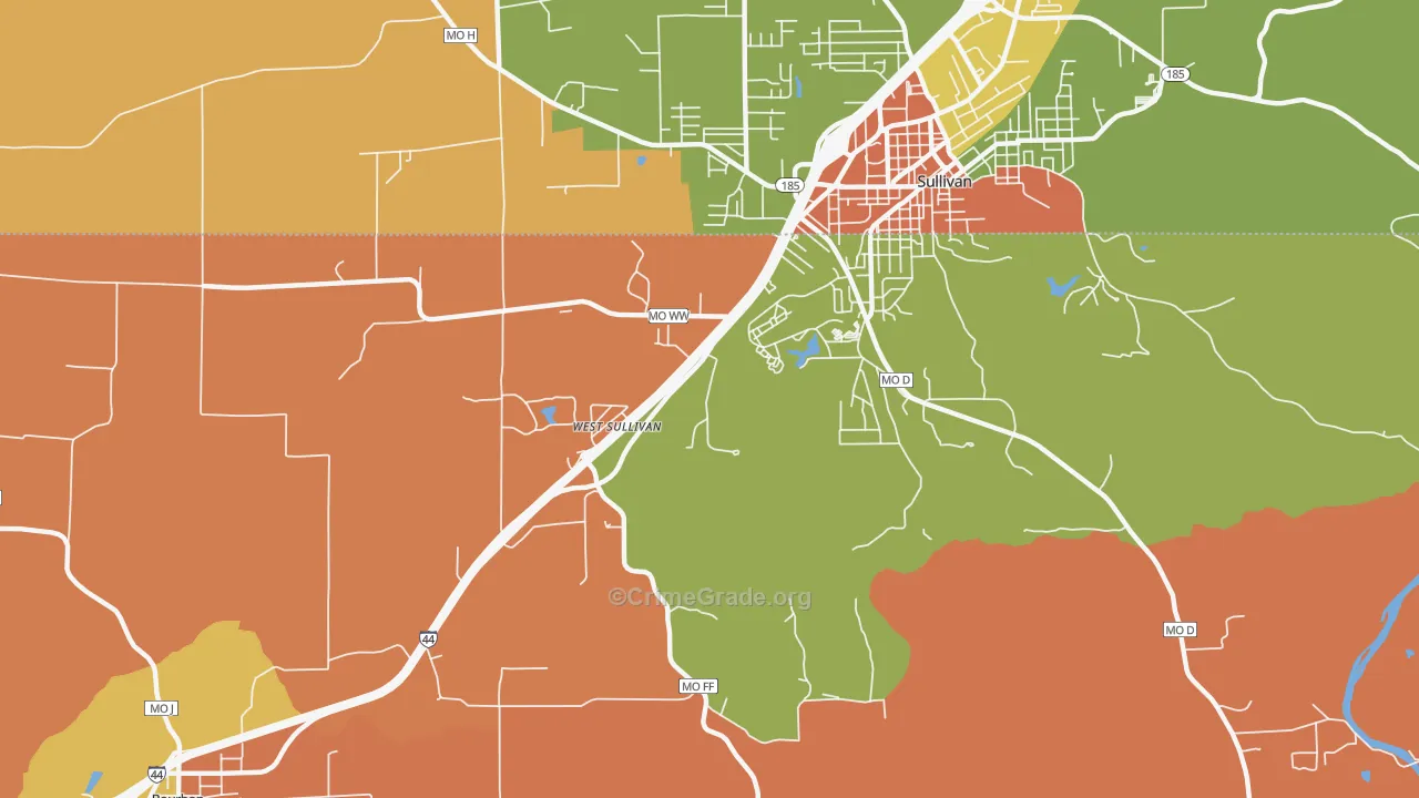 West Sullivan, MO Map of Robbery Rates