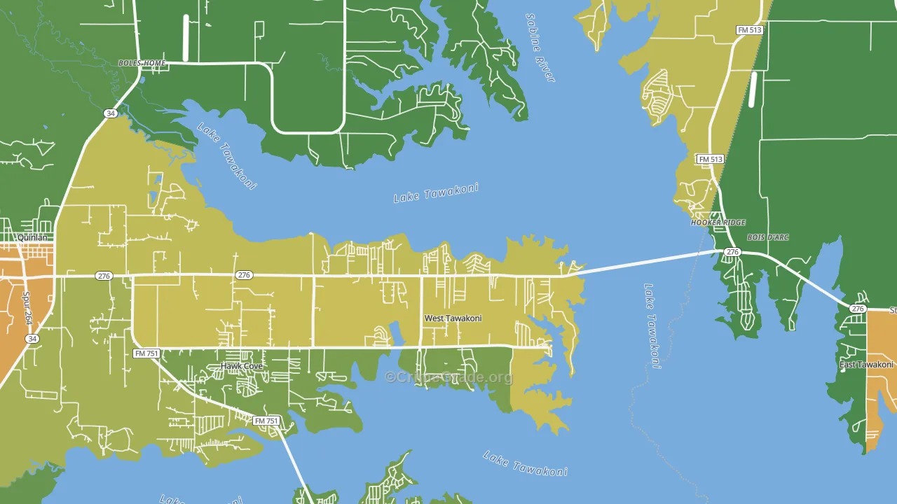 West Tawakoni, TX Map of Robbery Rates