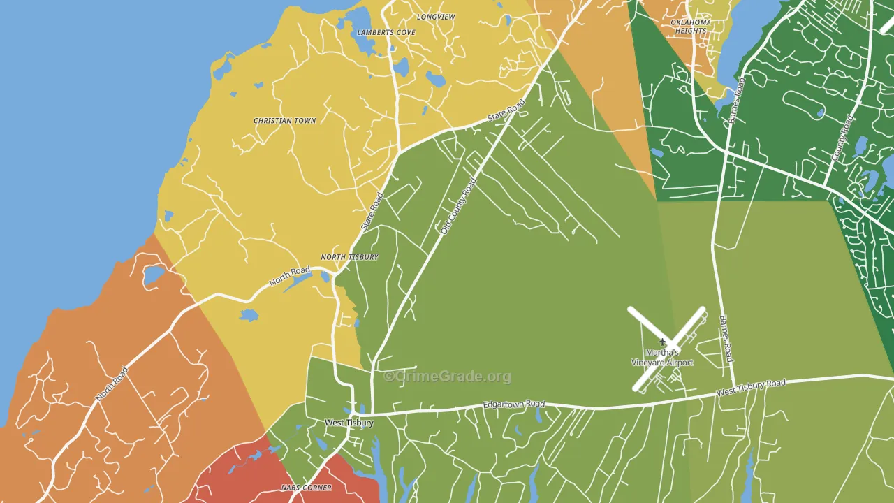 West Tisbury, MA Map of Robbery Rates