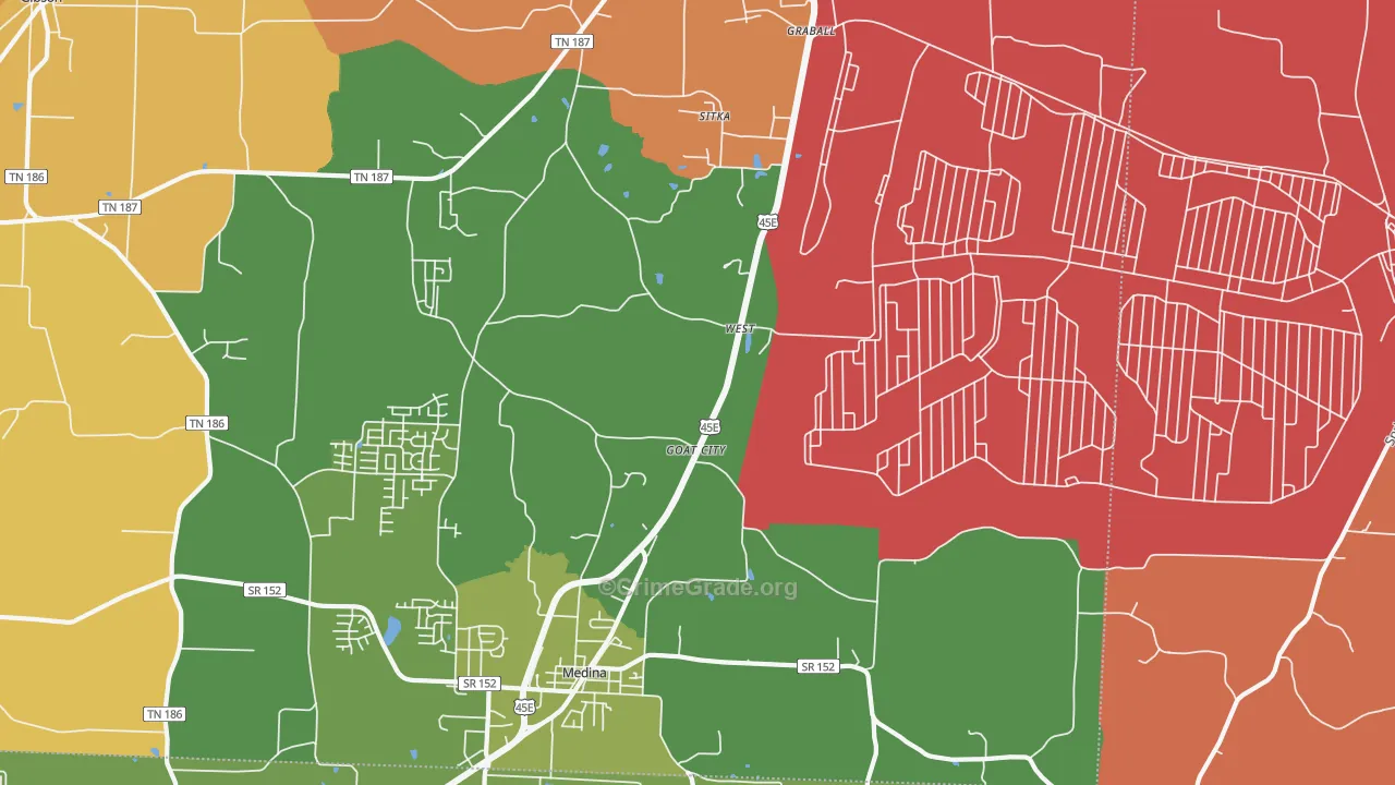 West, TN Map of Robbery Rates