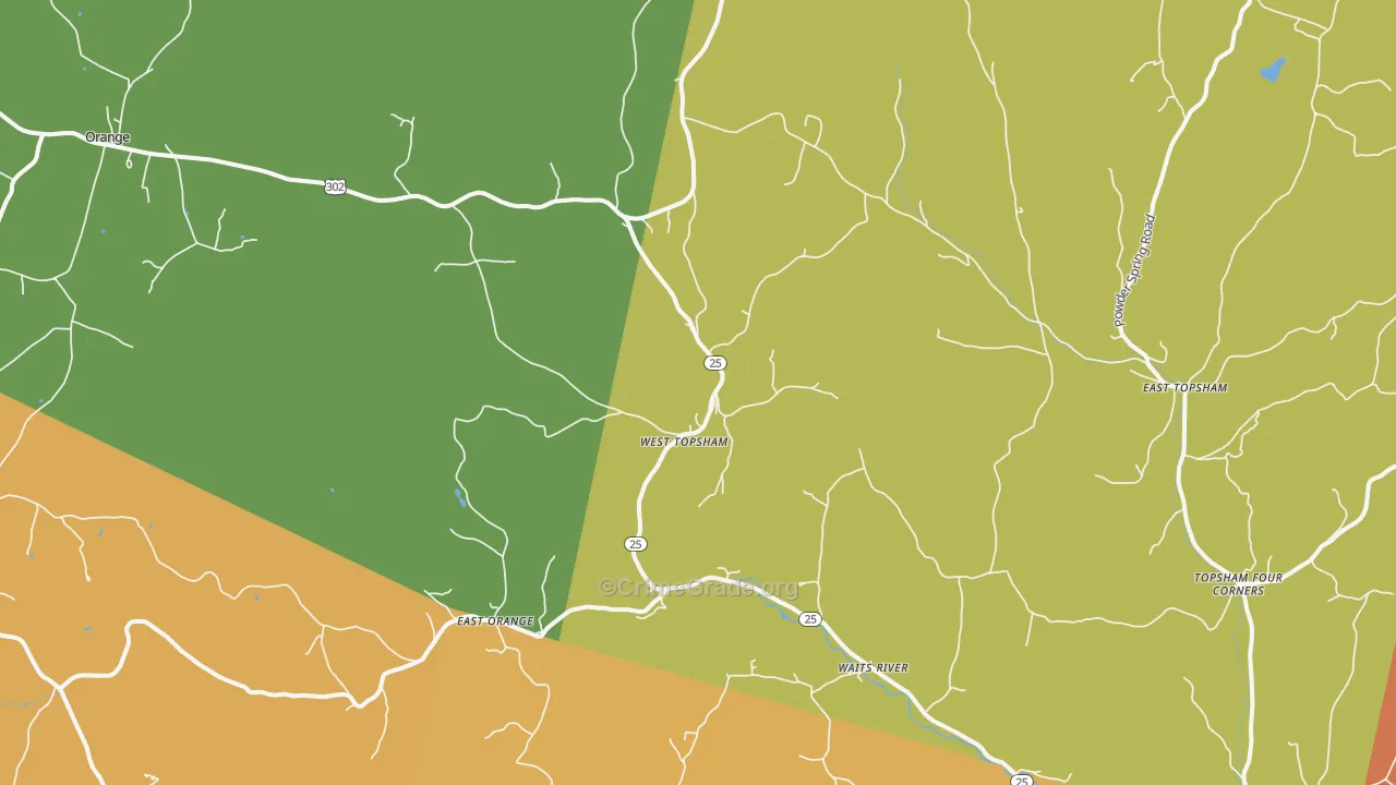 West Topsham, VT Map of Robbery Rates