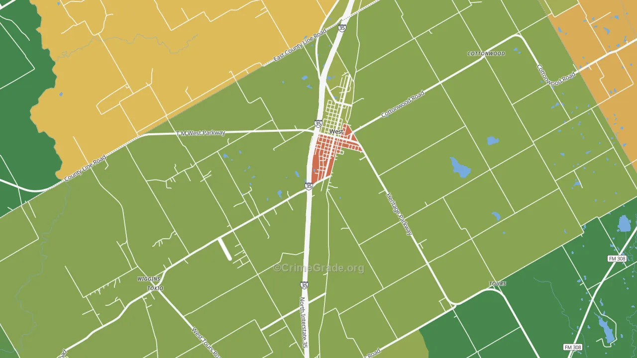 West, TX Map of Robbery Rates
