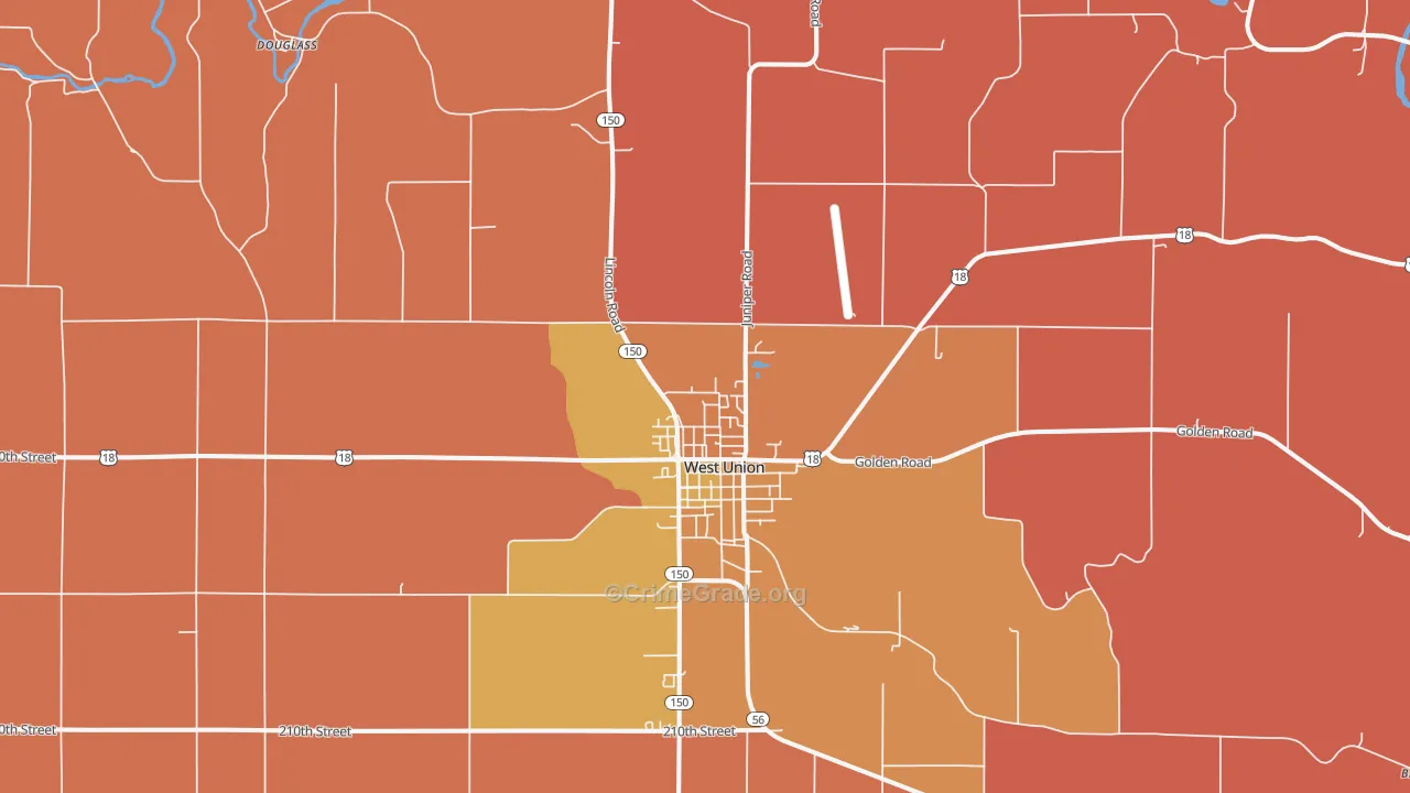 West Union, IA Map of Robbery Rates