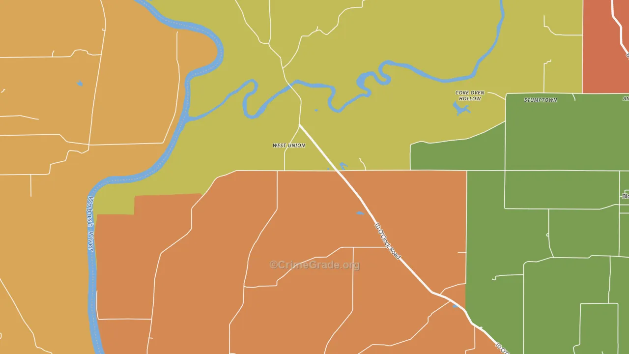 West Union, IN Map of Robbery Rates