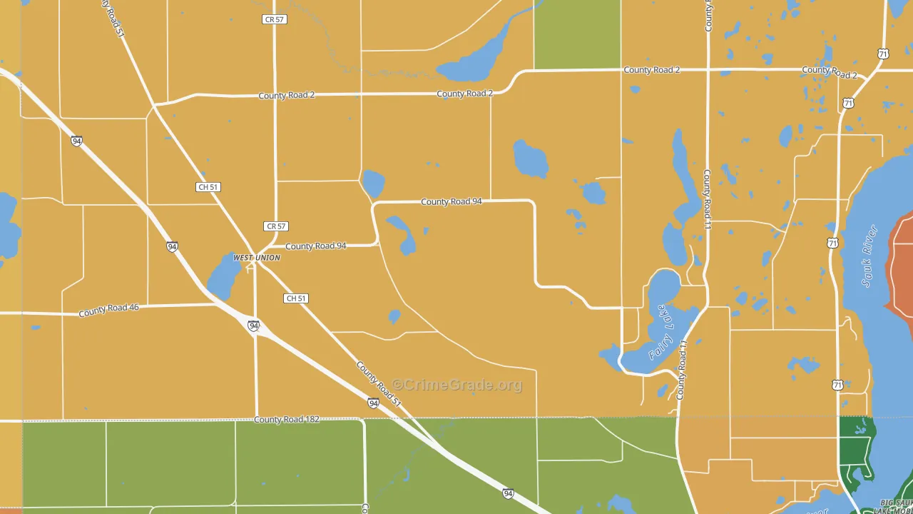 West Union, MN Map of Robbery Rates