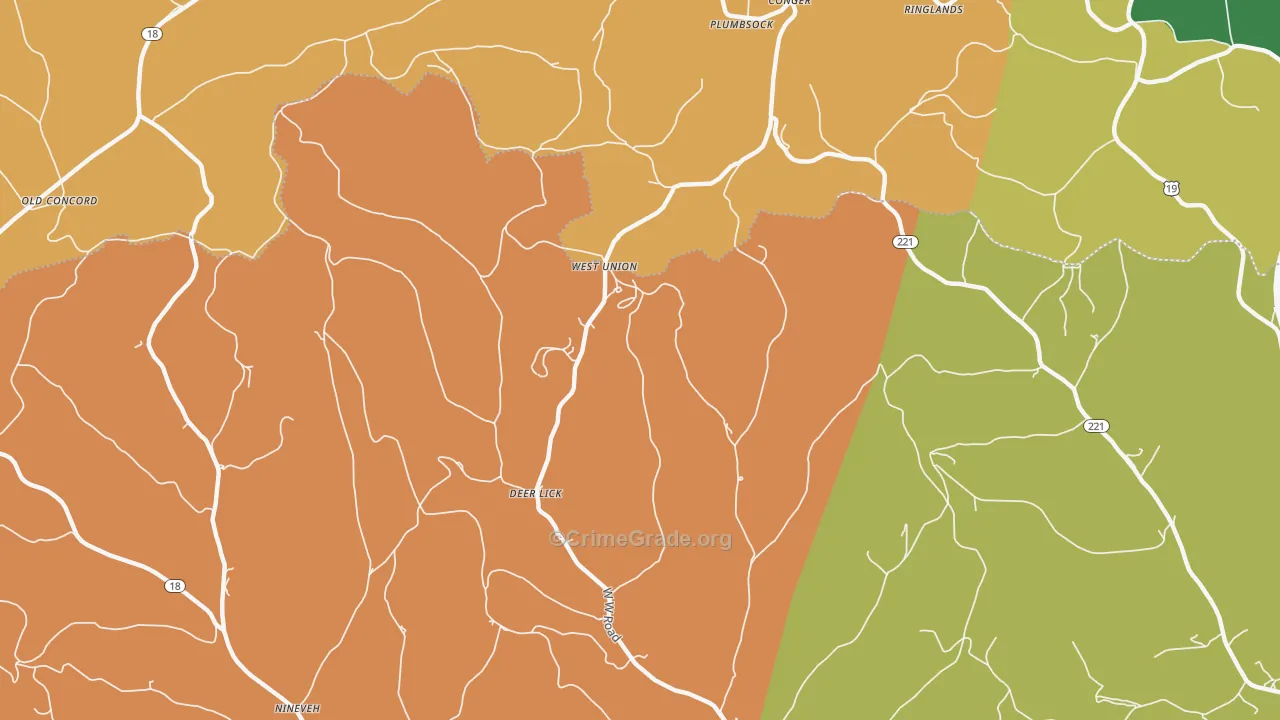 West Union, PA Map of Robbery Rates