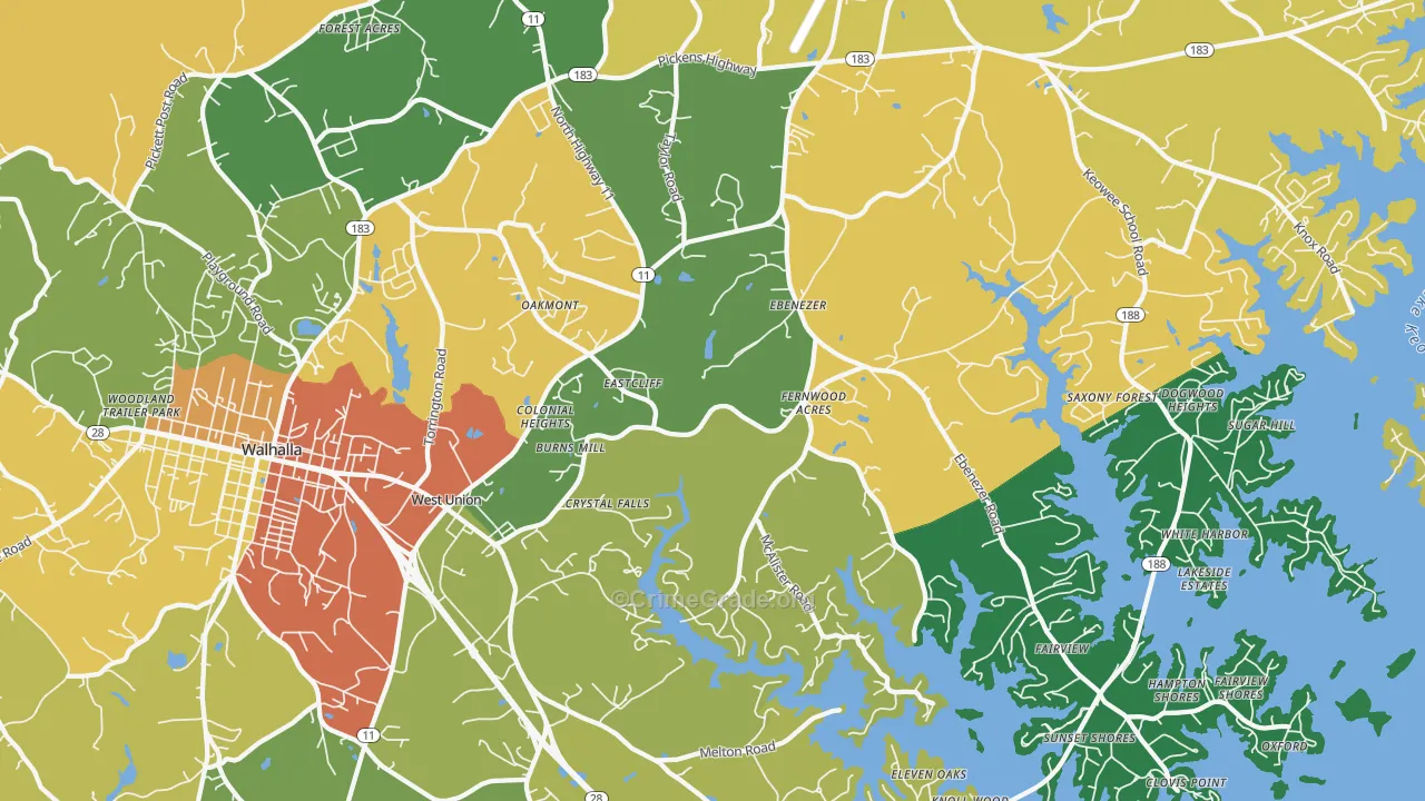West Union, SC Map of Robbery Rates