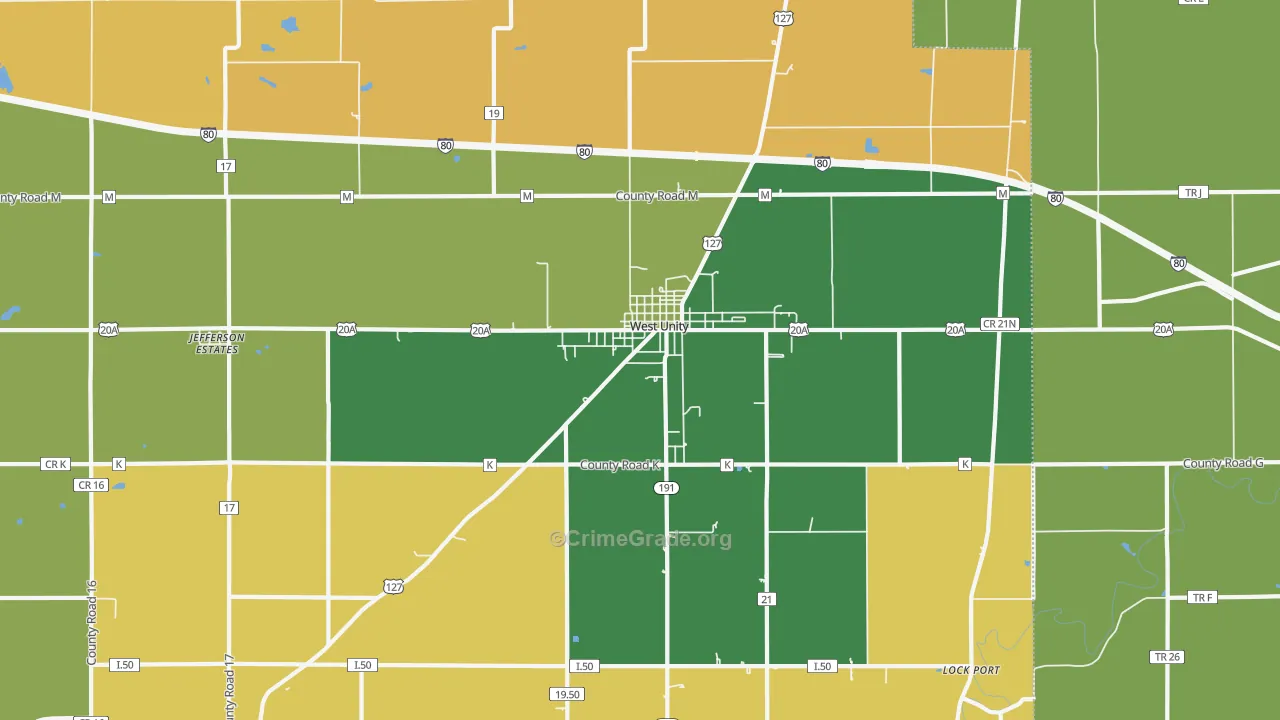 West Unity, OH Map of Robbery Rates