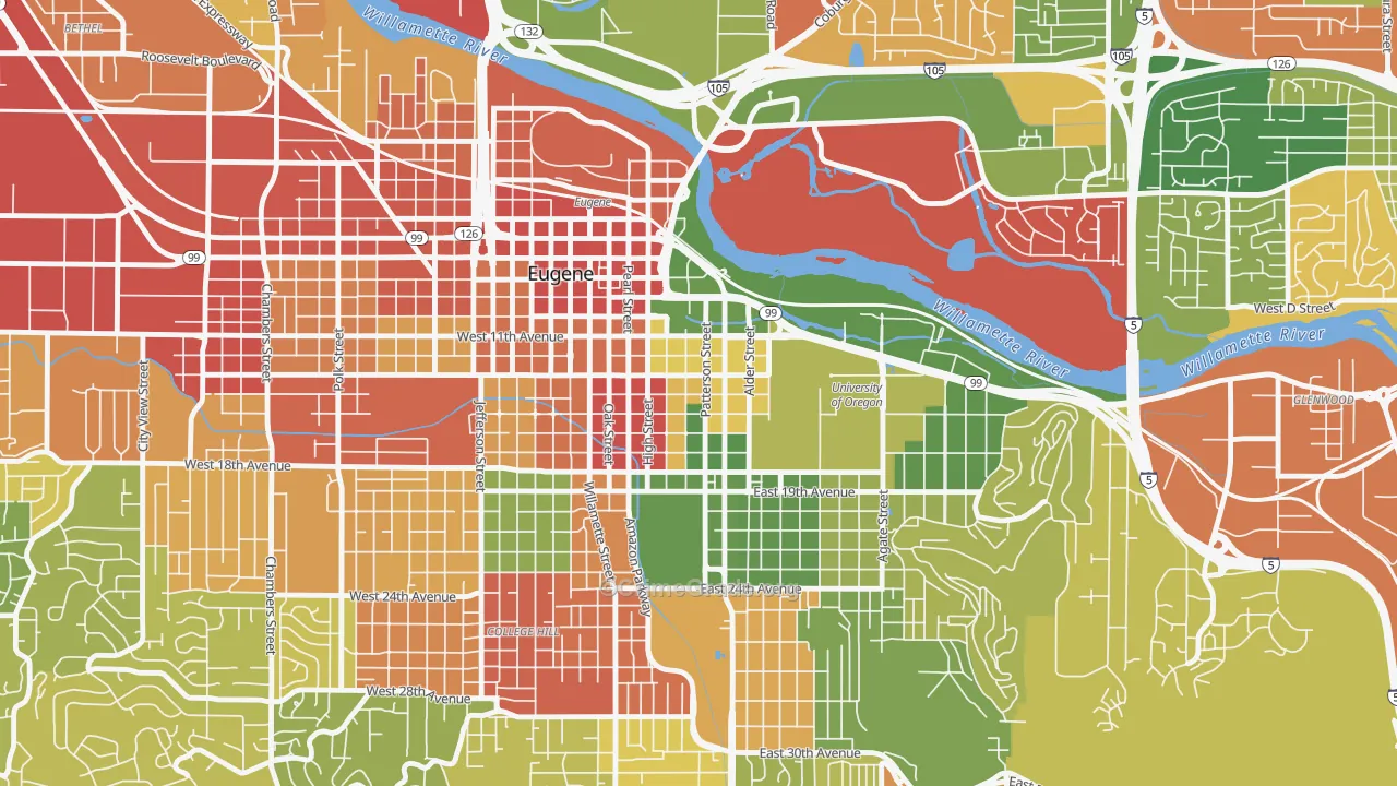 West University, Eugene, OR Map of Robbery Rates