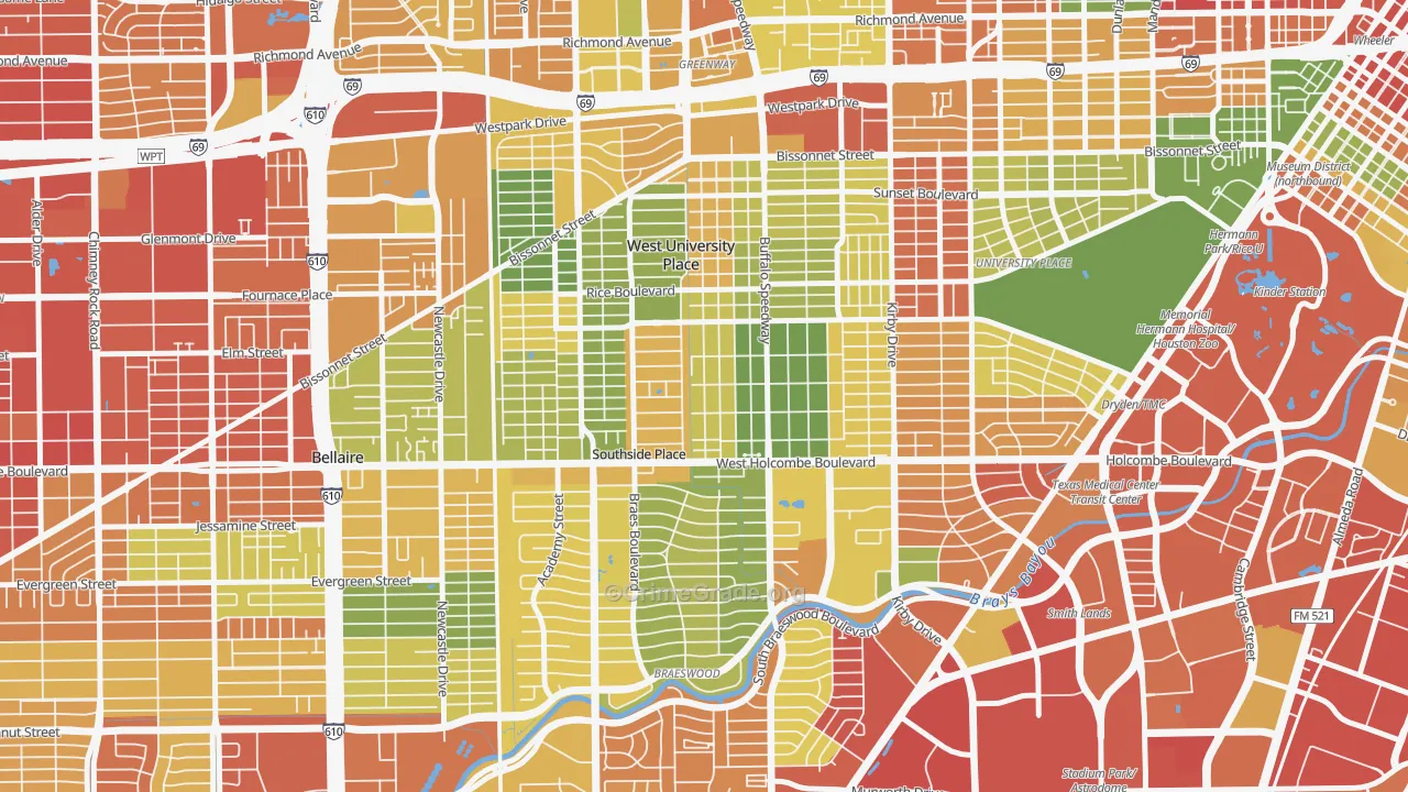 West University, Houston, TX Map of Robbery Rates