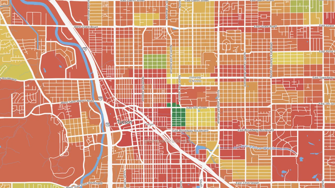 West University, Tucson, AZ Map of Robbery Rates