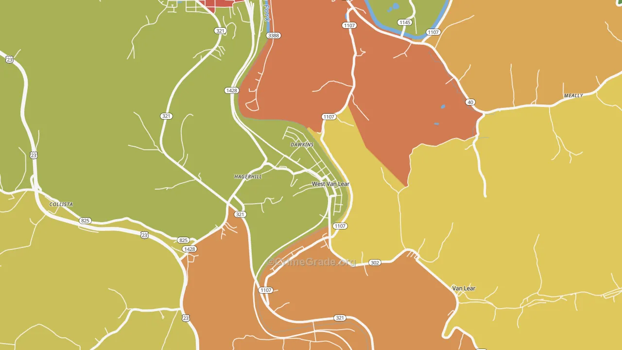West Van Lear, KY Map of Robbery Rates