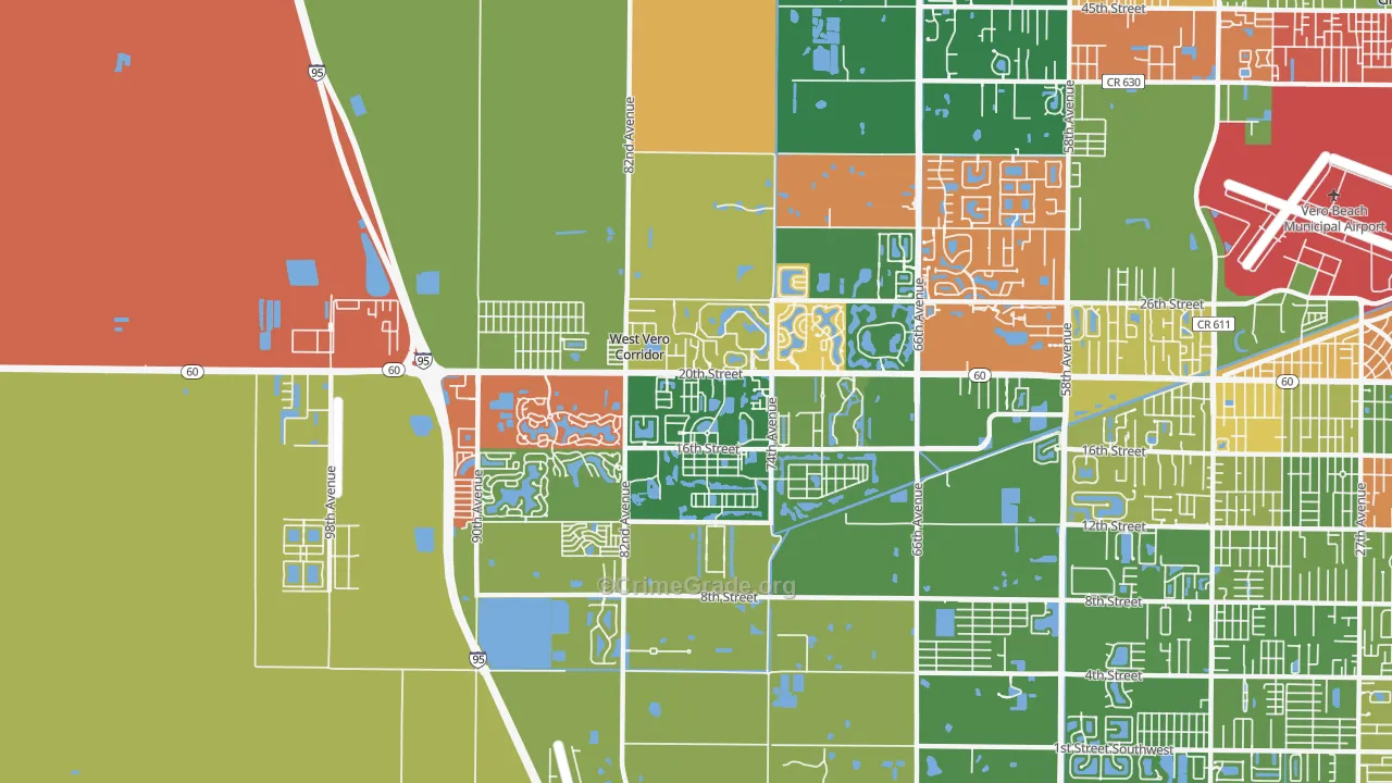 West Vero Corridor, FL Map of Robbery Rates