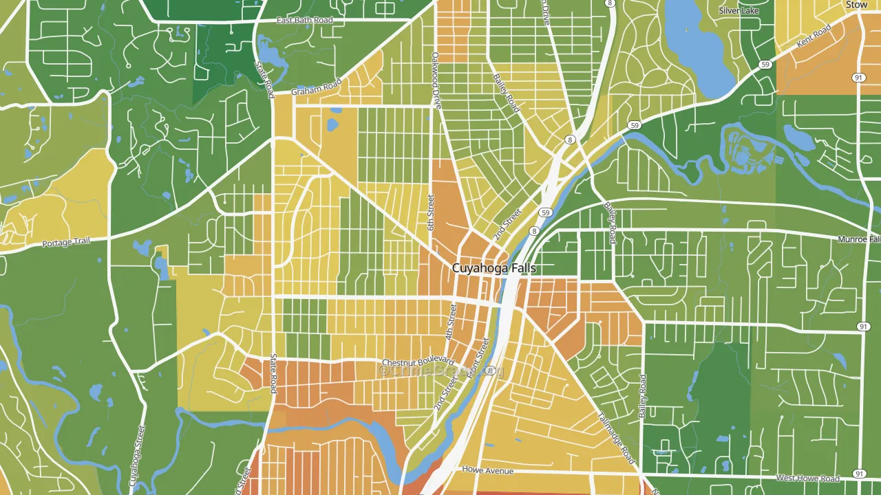West Village, Cuyahoga Falls, OH Map of Robbery Rates