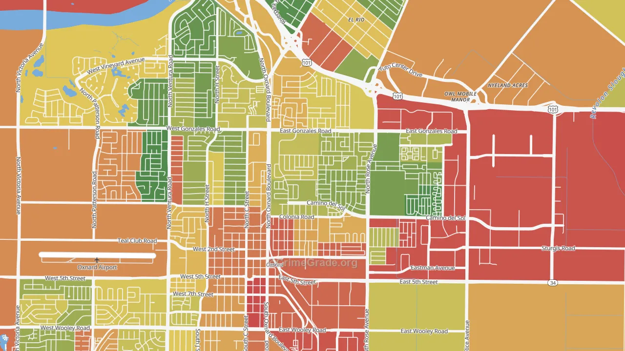 West Village, Oxnard, CA Map of Robbery Rates