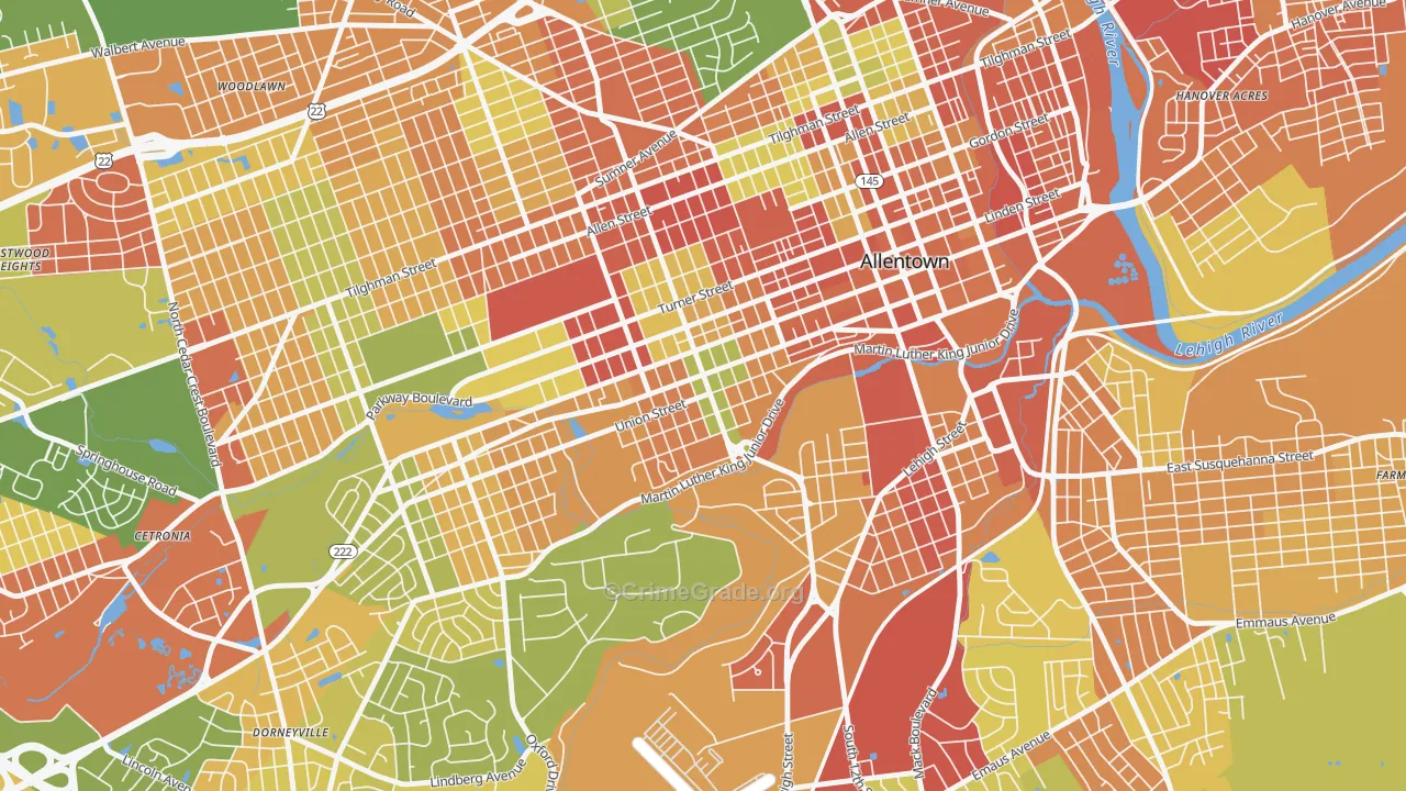 West Walnut, Allentown, PA Map of Robbery Rates