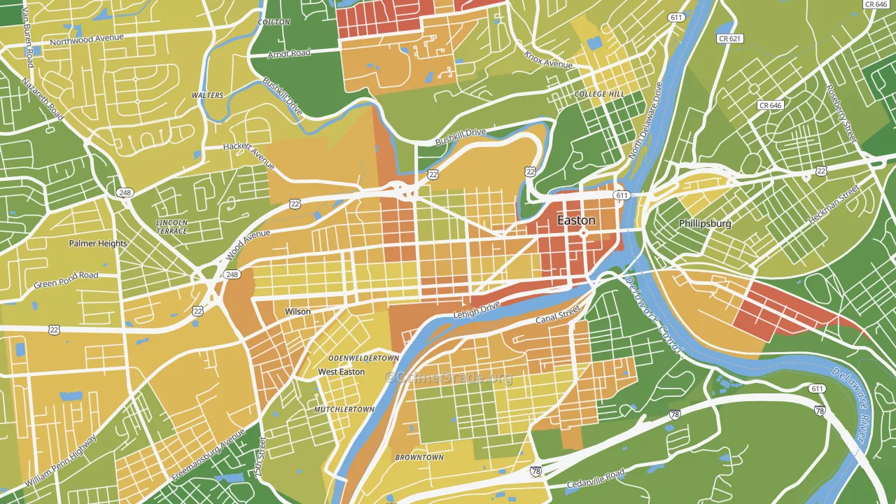 West Ward, Easton, PA Map of Robbery Rates