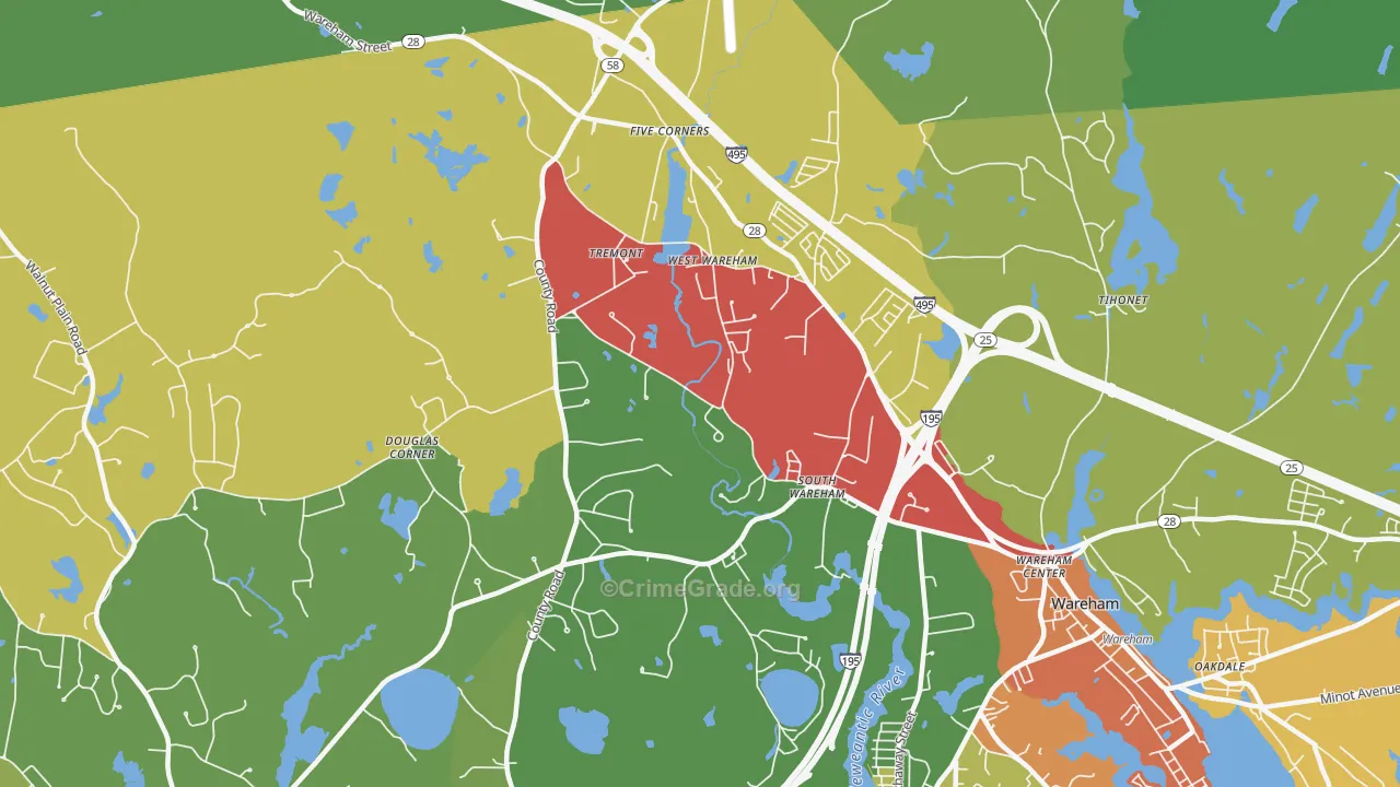 West Wareham, MA Map of Robbery Rates