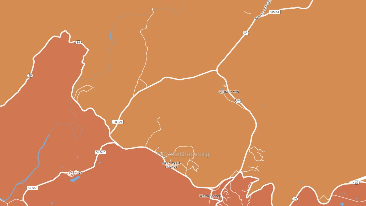 West Warm Springs, VA Map of Robbery Rates
