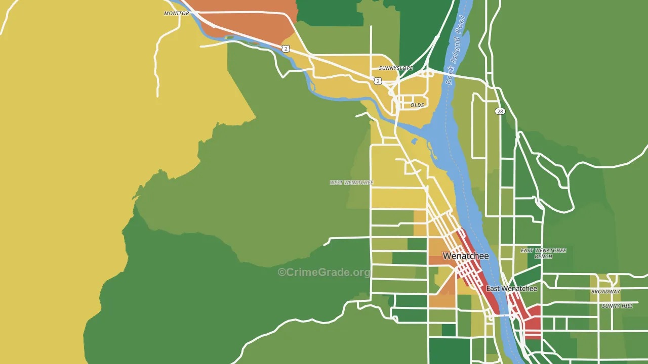 West Wenatchee, WA Map of Robbery Rates