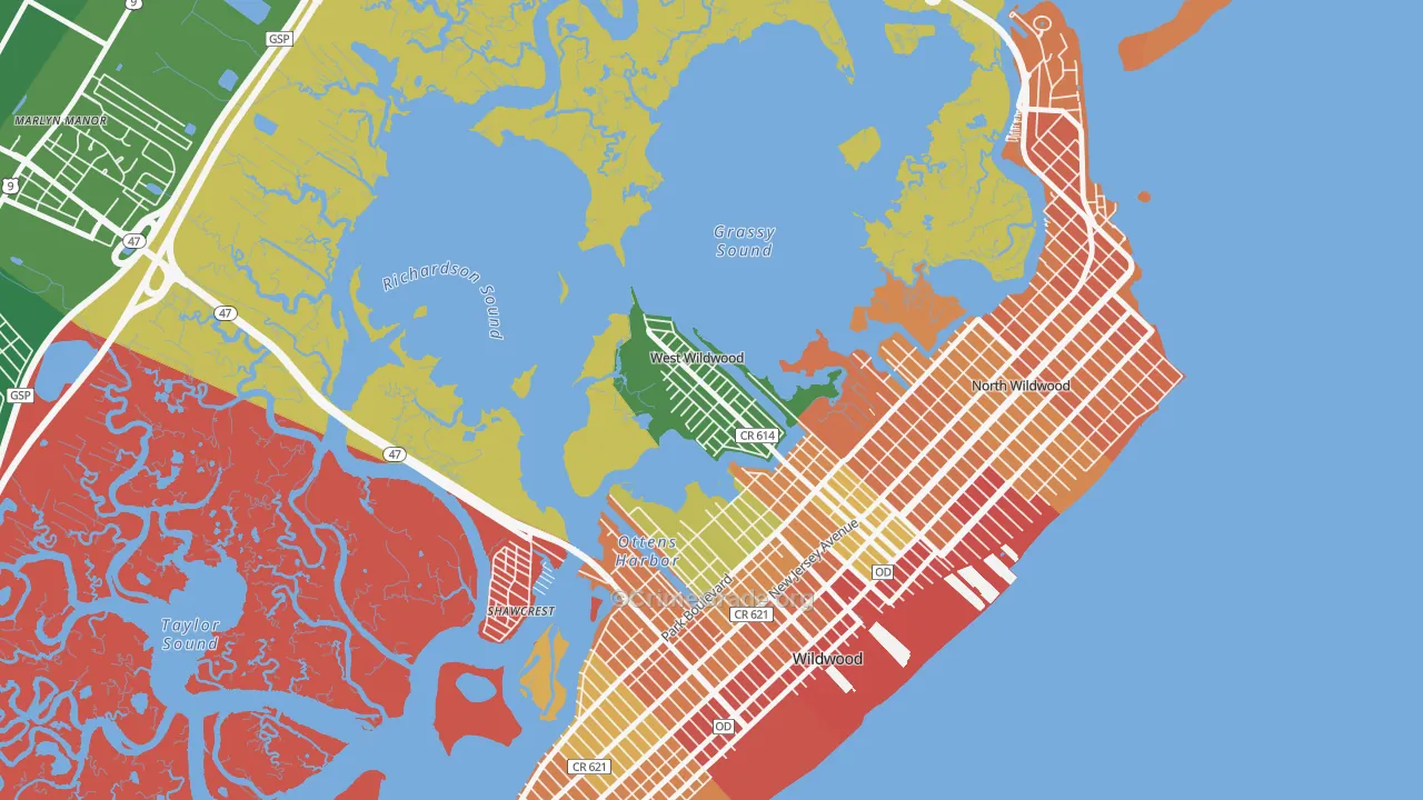 West Wildwood, NJ Map of Robbery Rates