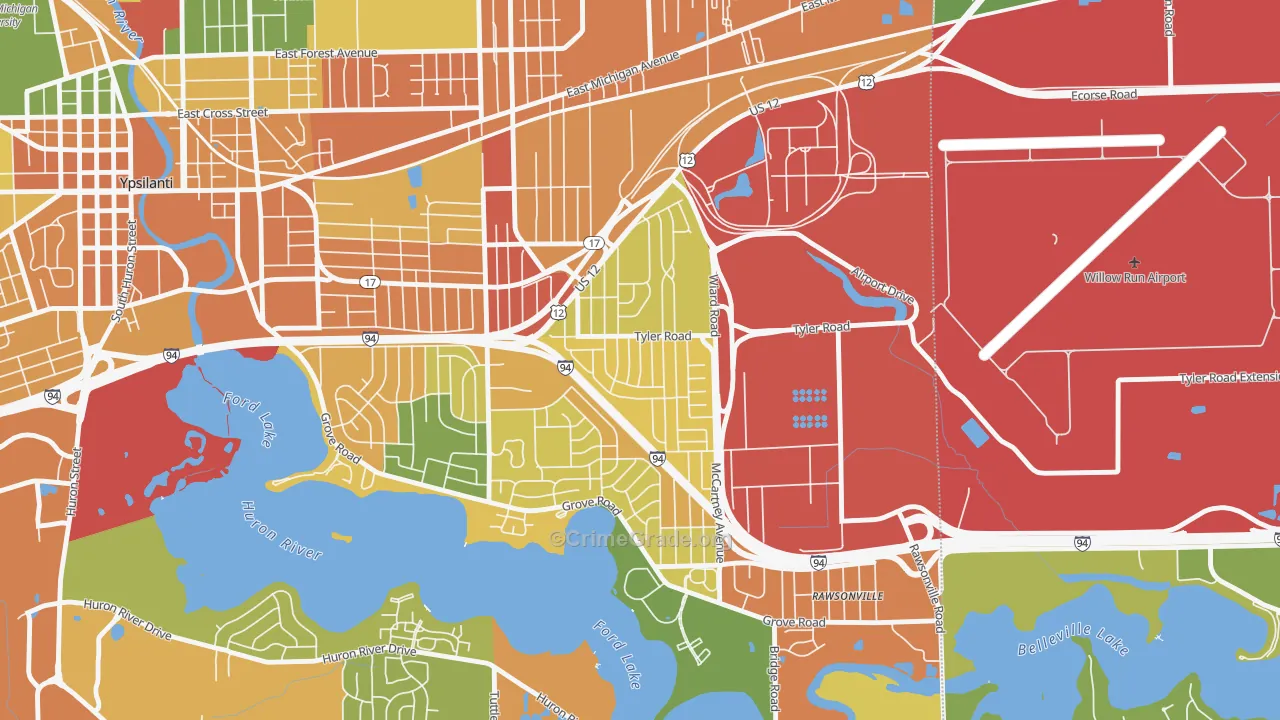 West Willow, Ypsilanti, MI Map of Robbery Rates