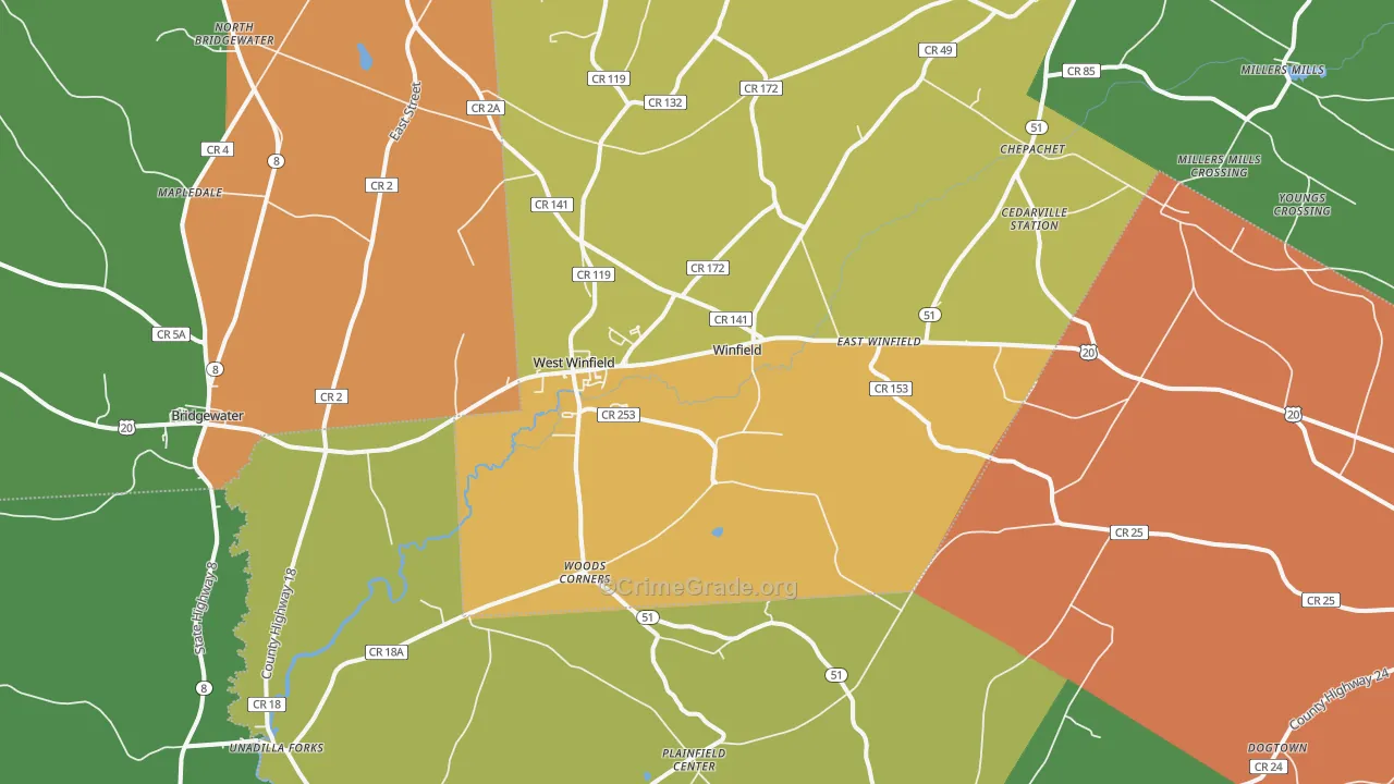 West Winfield, NY Map of Robbery Rates