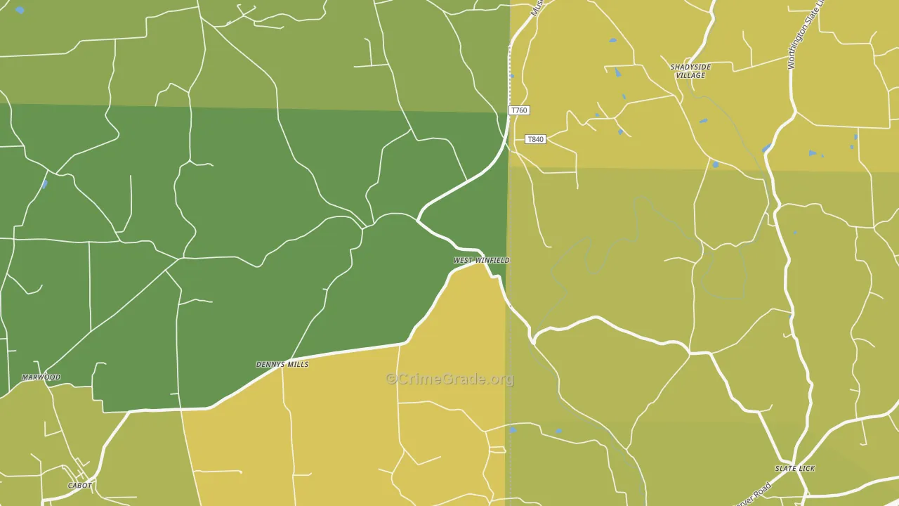 West Winfield, PA Map of Robbery Rates