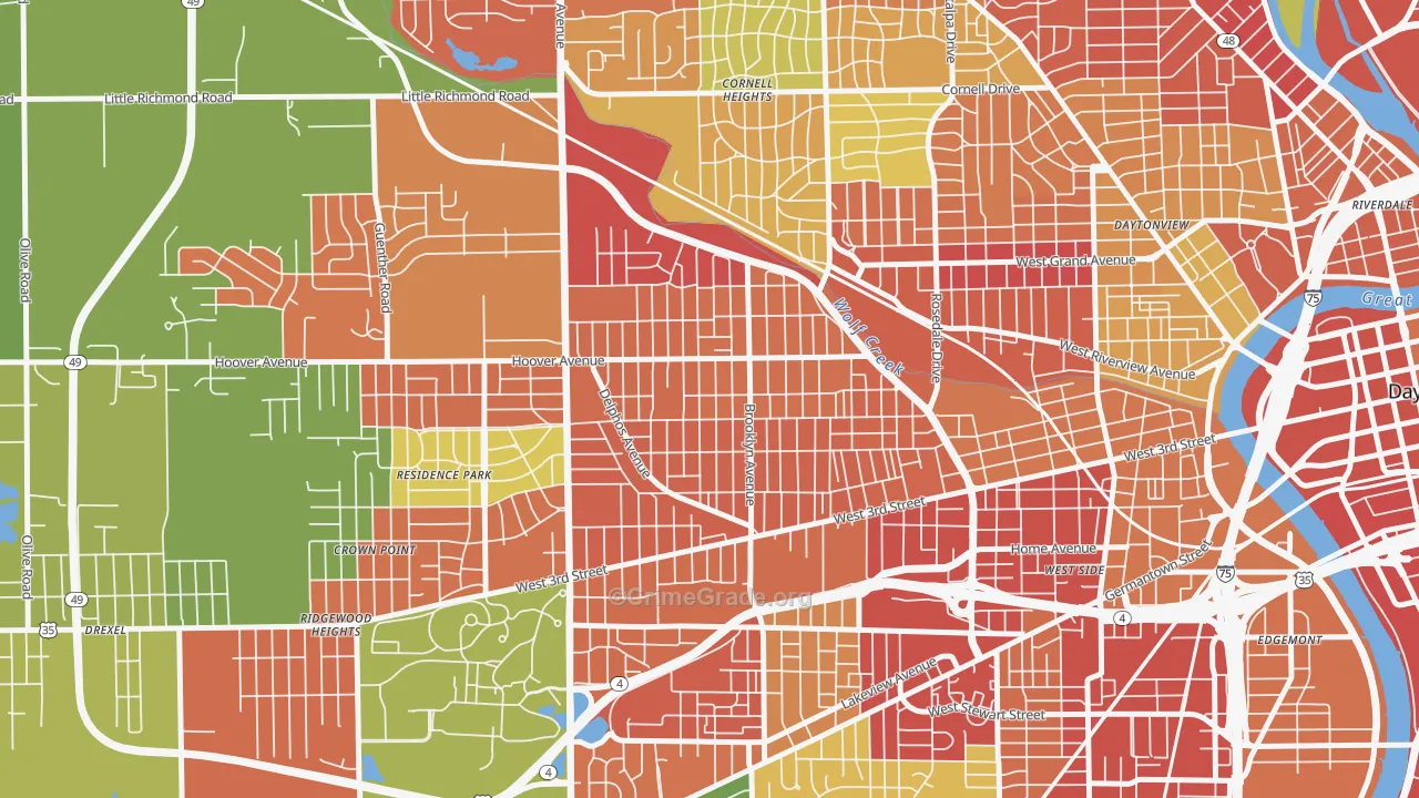 West Wood, Dayton, OH Map of Robbery Rates