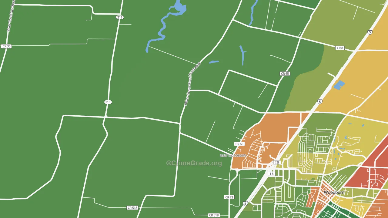 West Woodburn, OR Map of Robbery Rates
