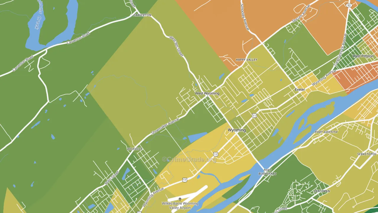 West Wyoming, PA Map of Robbery Rates