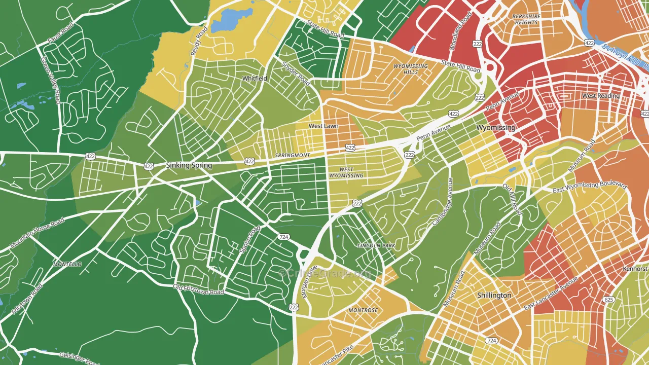 West Wyomissing, PA Map of Robbery Rates