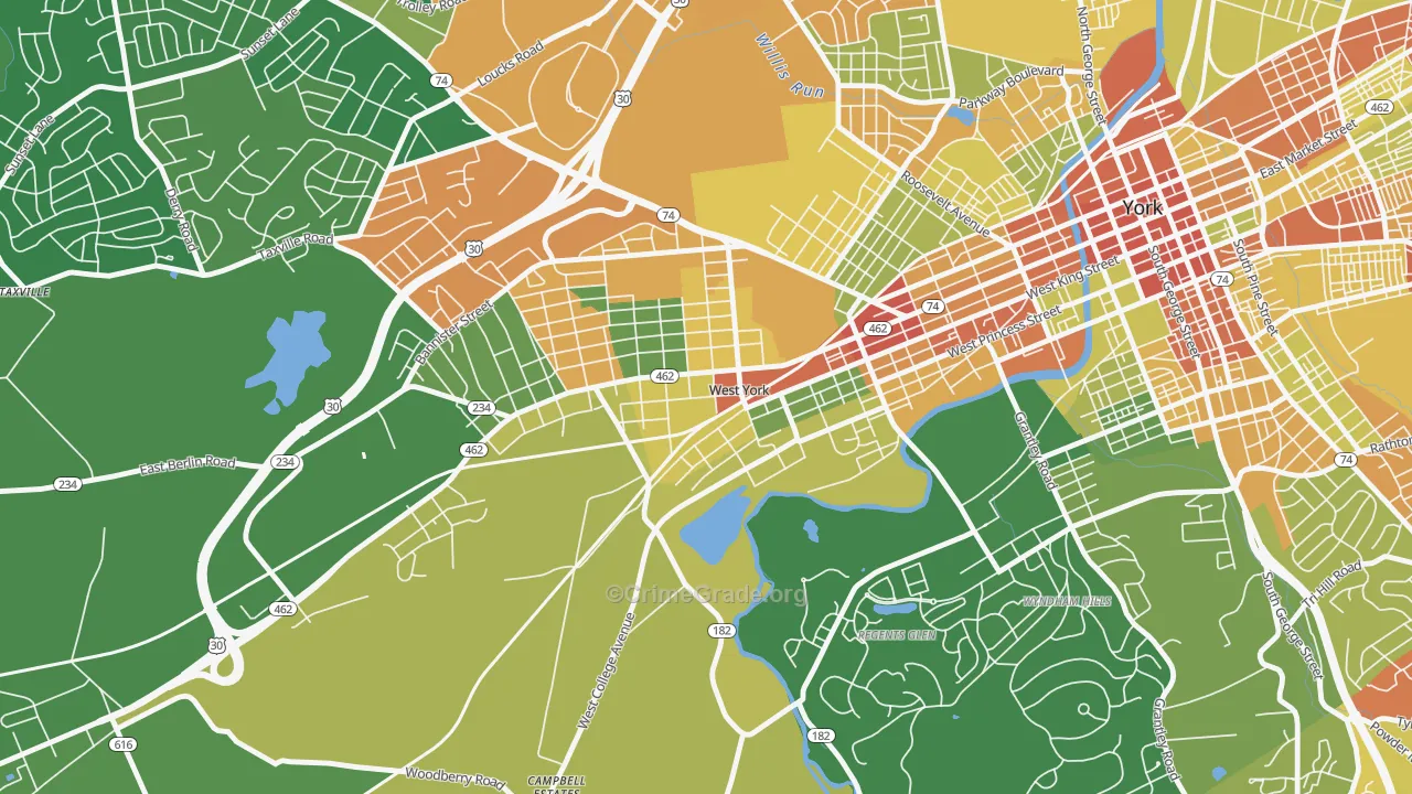 West York, PA Map of Robbery Rates