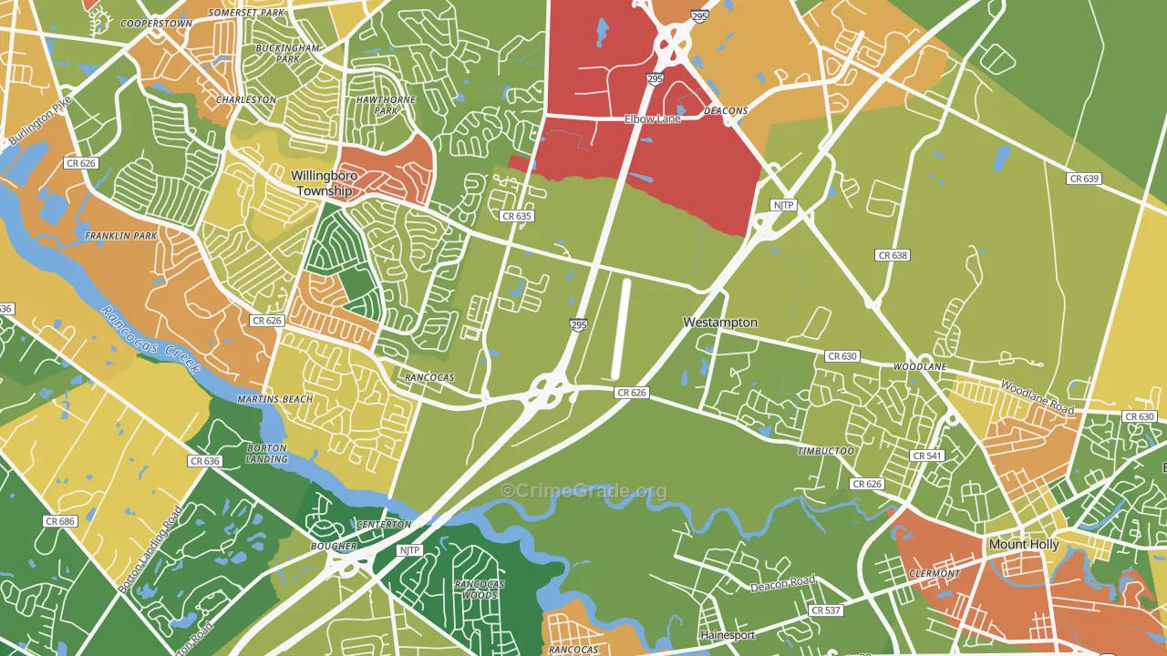 Westampton, NJ Map of Robbery Rates