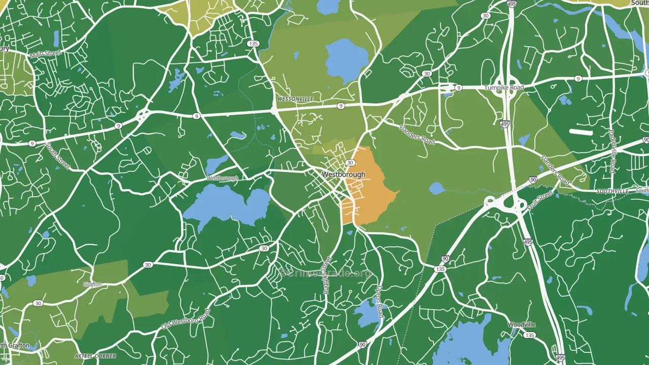 Westborough, MA Map of Robbery Rates