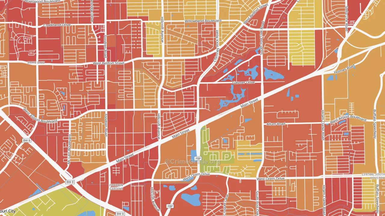 Westbury, Houston, TX Map of Robbery Rates