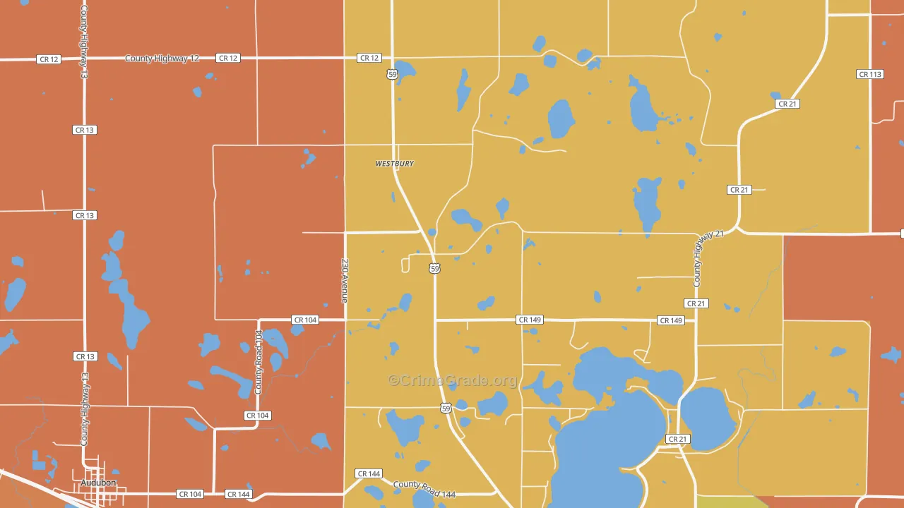 Westbury, MN Map of Robbery Rates
