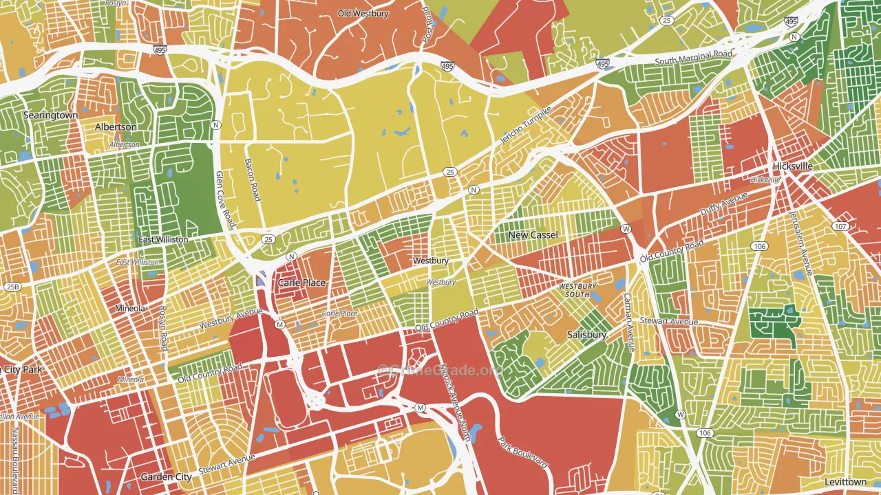Westbury, NY Map of Robbery Rates