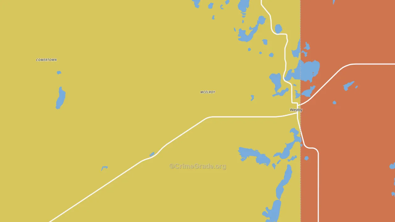Westby, MT Map of Robbery Rates