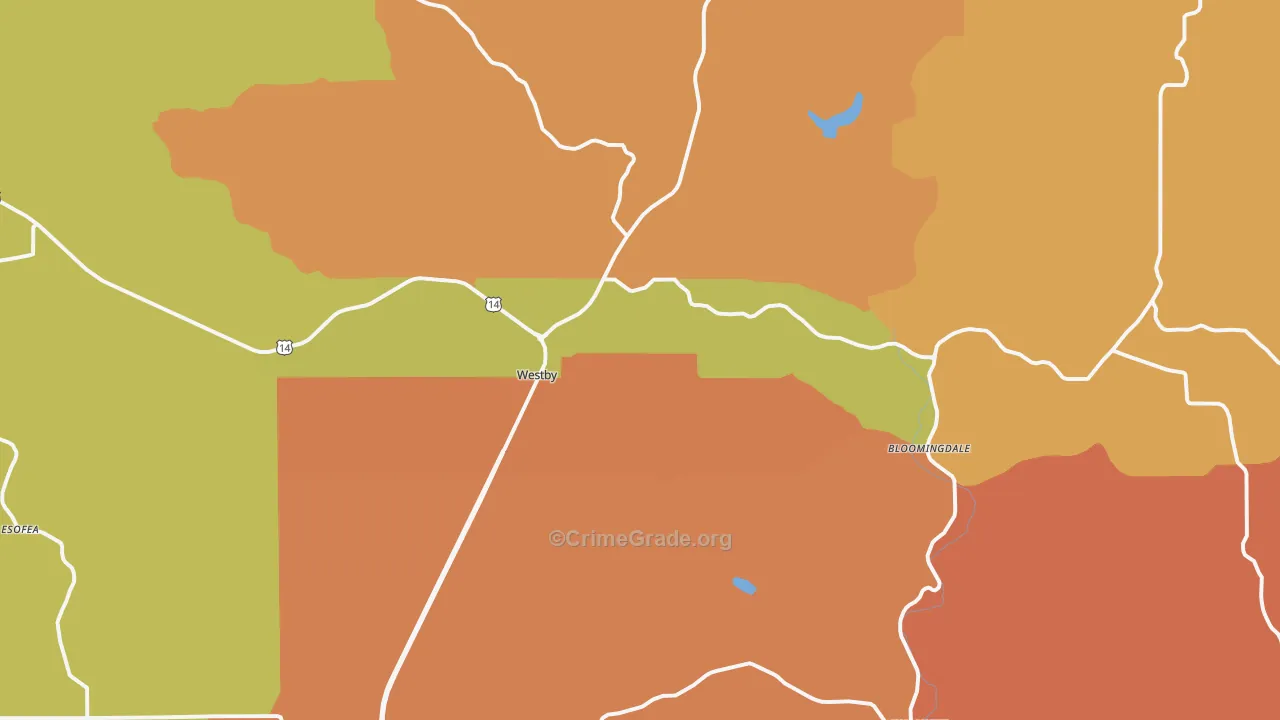 Westby, WI Map of Robbery Rates
