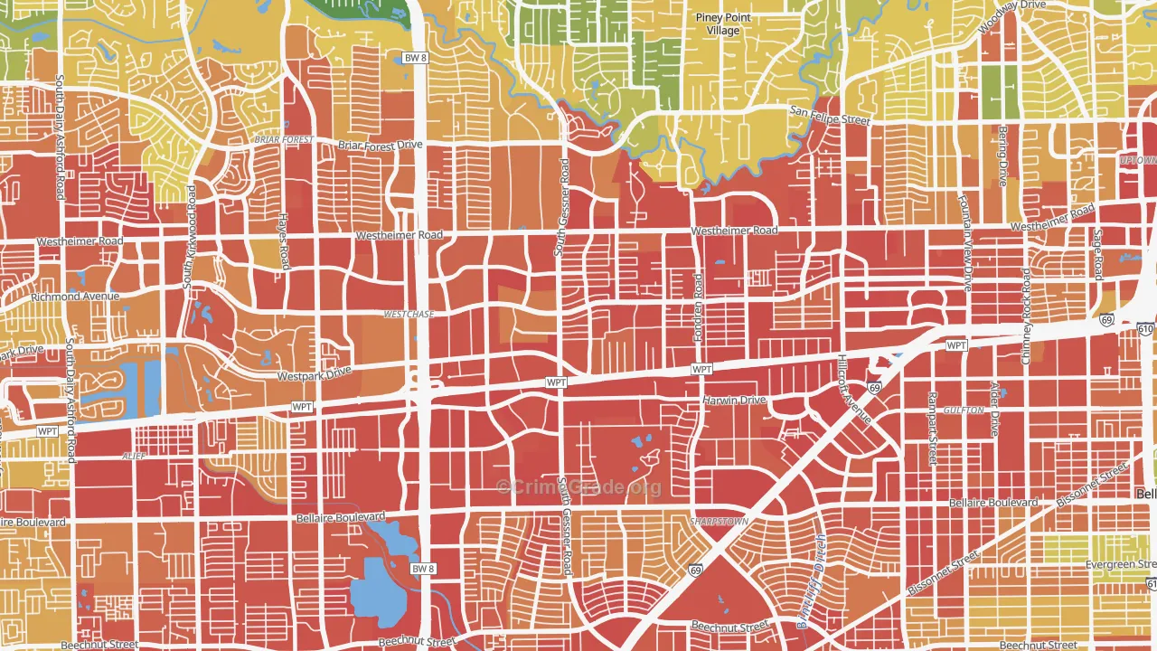 Westchase, Houston, TX Map of Robbery Rates
