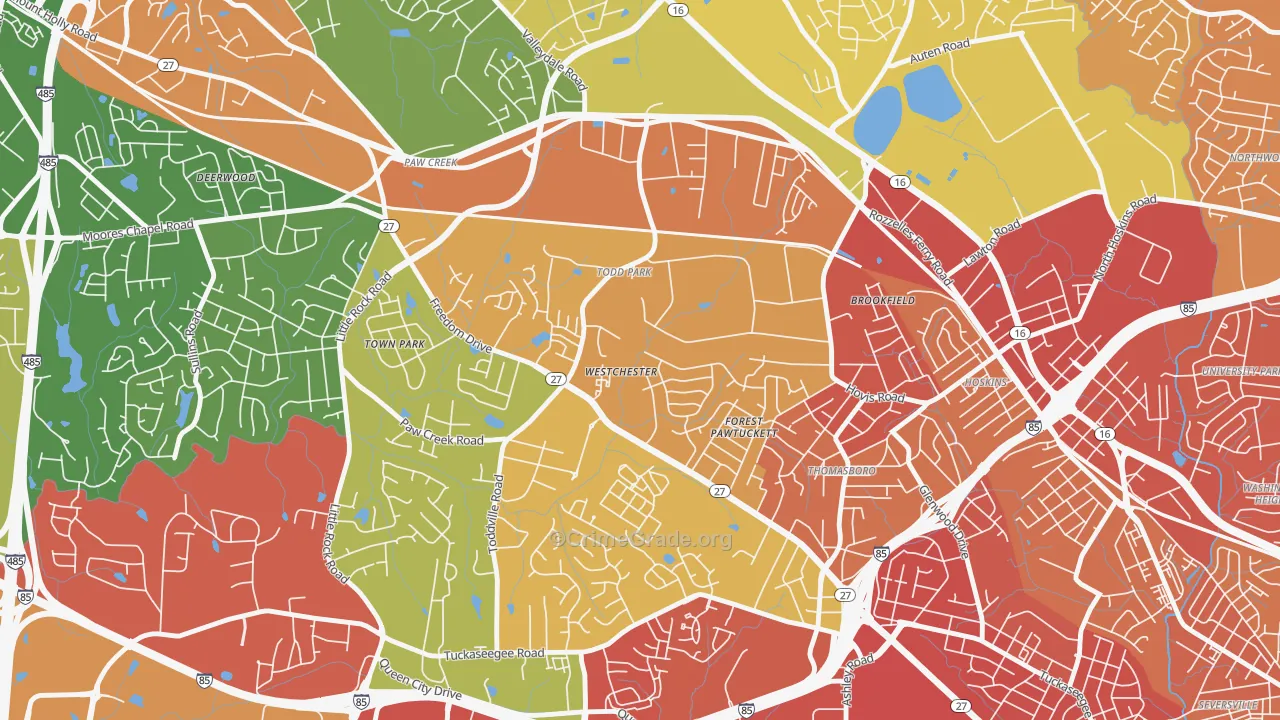 Westchester, Charlotte, NC Map of Robbery Rates
