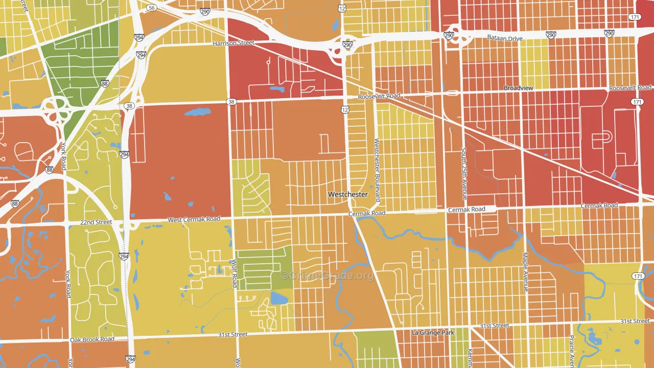 Westchester, IL Map of Robbery Rates