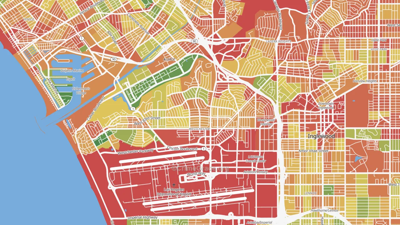 Westchester, Los Angeles, CA Map of Robbery Rates