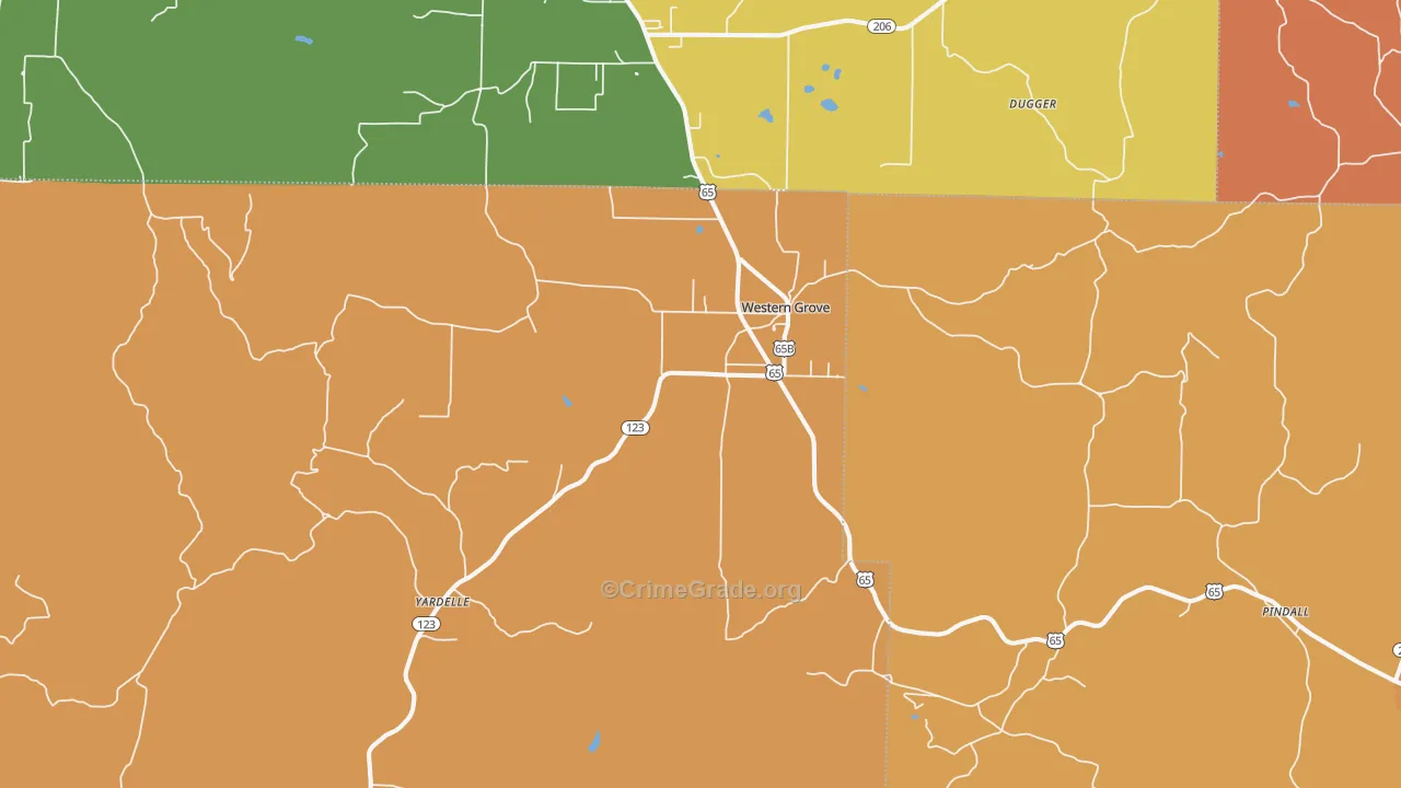 Western Grove, AR Map of Robbery Rates