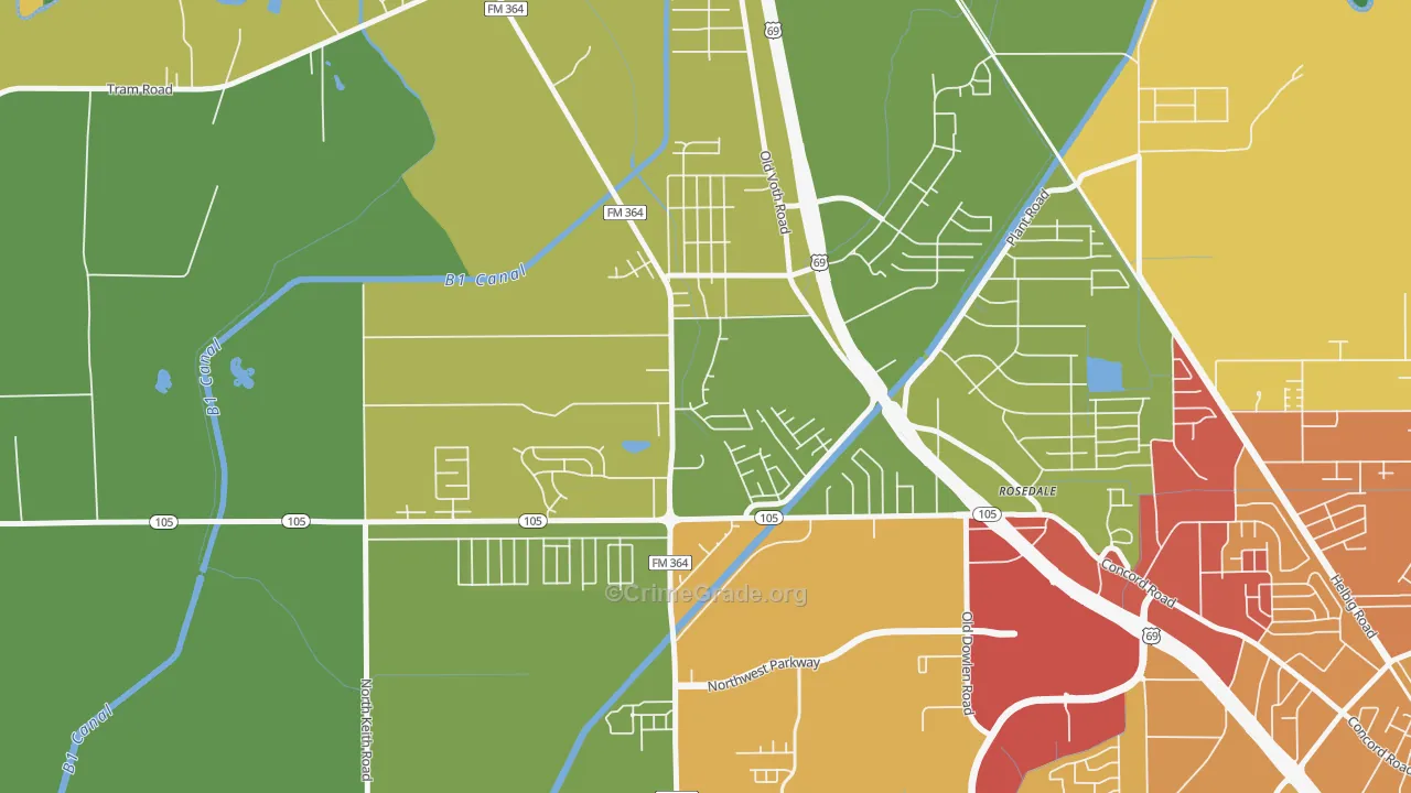 Western Hills, Beaumont, TX Map of Robbery Rates