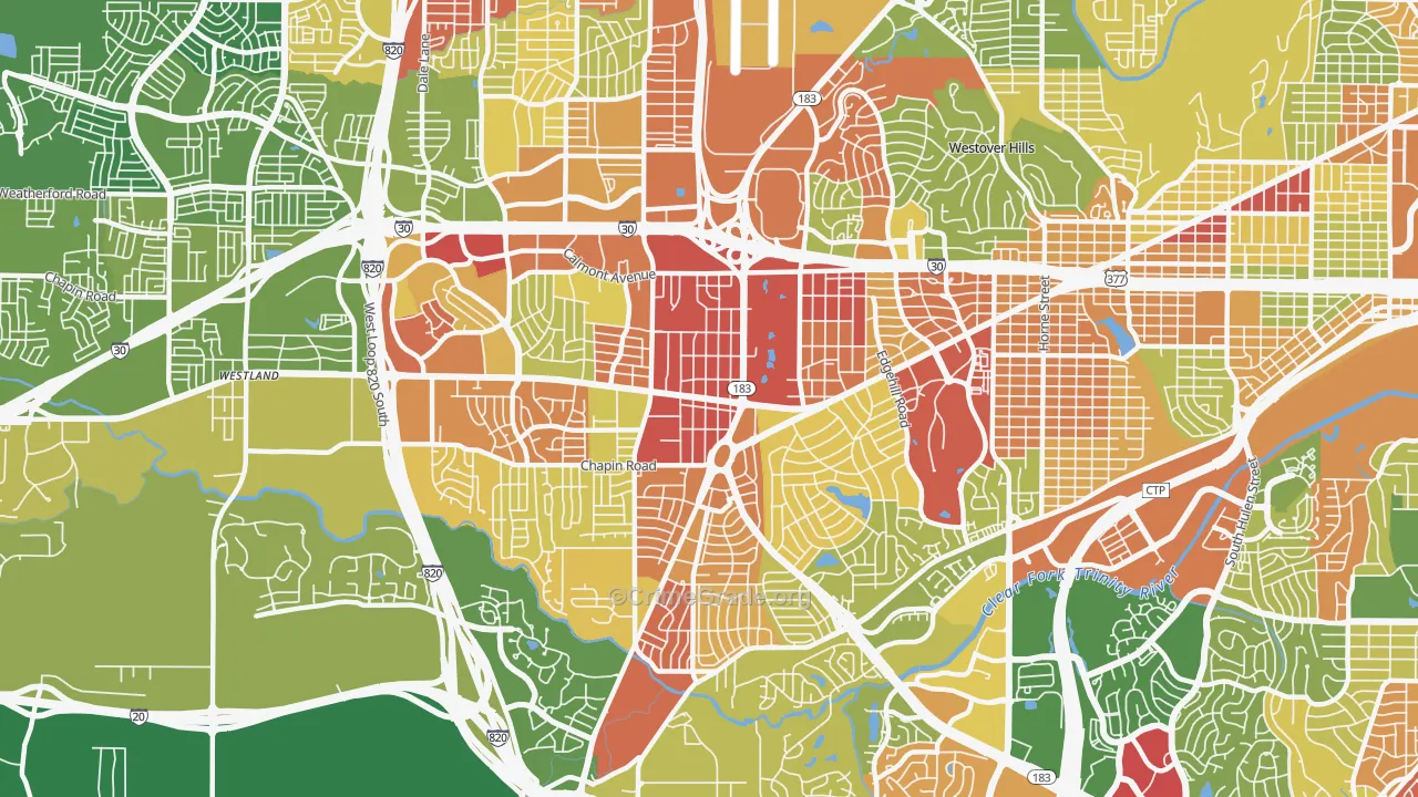 Western Hills Fort Worth, Fort Worth, TX Map of Robbery Rates