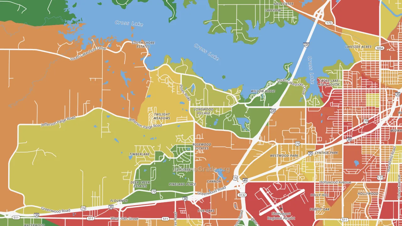 Western Hills Yarborough, Shreveport, LA Map of Robbery Rates